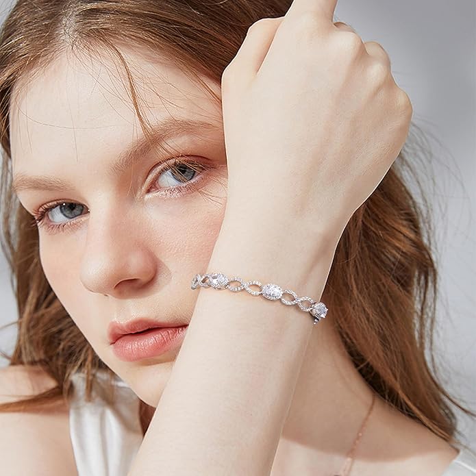 Infinity Heart Symbol Charm Link Knot Bracelet for Women Cubic Zirconia Bangle Crystal Love Bracelet Jewelry Anniversary Jewelry Christmas Birthday Gifts for Women Wife Girlfriend Her