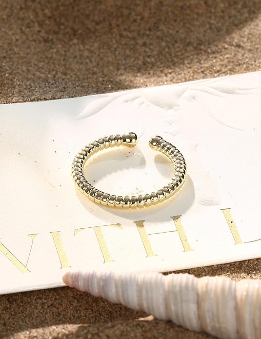 FIASASO 14K Gold Filled Toe Rings for Women Non Tarnish 14K Gold Filled Toe Ring Adjustable Band Opal Dainty Toe Ring Summer Beach Open Toe Rings Foot Jewelry