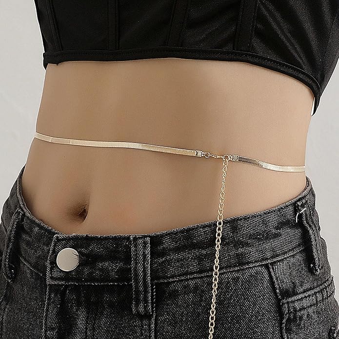 Turandoss 1-3PCS 18K Gold Plated Waist Chains for Women - Gold Layered Belly Body Chain for The Waist Adjustable Multilayer Sexy Bikini Waist Chain for Women Dainty Beach Waist Jewelry for Women