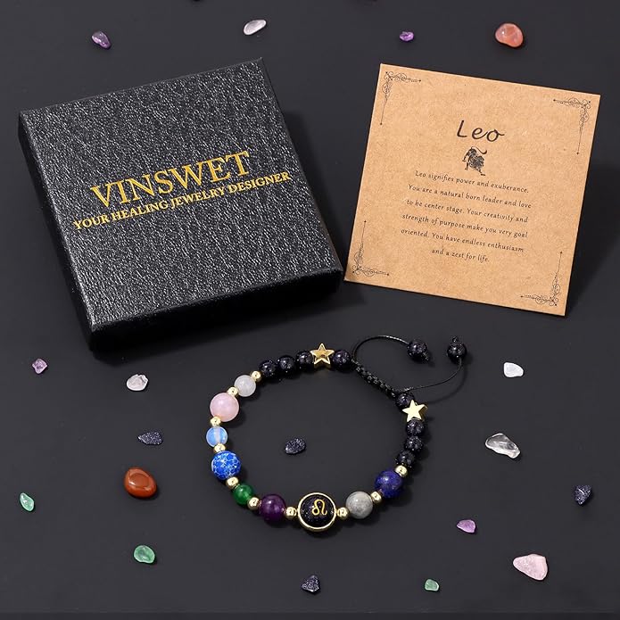 Zodiac Bracelets for Women Men,12 Constellations Healing Crystal Stone Beads Bracelet Birthday Zodiac Gifts Horoscope Spiritual Jewelry Bracelet Gifts