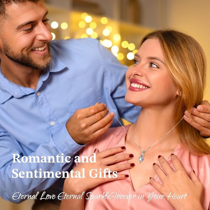 Birthstone Necklace for Women, Gemstone Sterling Silver Necklace for Girlfriend, Mom Birthday Gifts for Women, Gifts for Wife Anniversary, Christmas Gifts