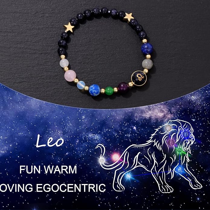 Zodiac Bracelets for Women Men,12 Constellations Healing Crystal Stone Beads Bracelet Birthday Zodiac Gifts Horoscope Spiritual Jewelry Bracelet Gifts
