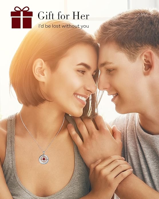 S925 Necklace Gift for Wife |Compass Jewelry |Women Anniversary |Sterling Silver |Girlfriend Birthday Gifts for Her Valentines |I'd be Lost without You |Jewel 18K Gold