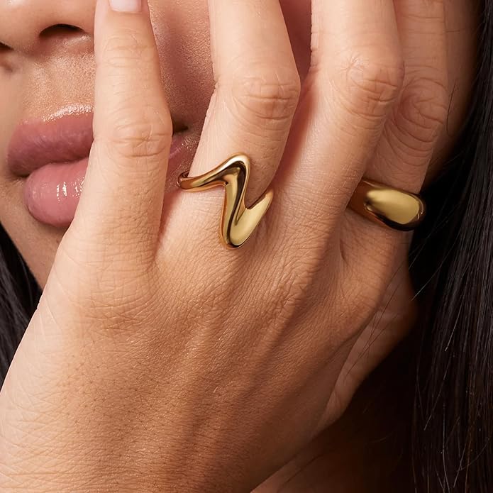 Hey Harper Gold Ring for Women - Gold Plated Stacking Waterproof & Sweatproof Jewerly Ring - Everday Non Tarnish Cute Fashion Circle Rings