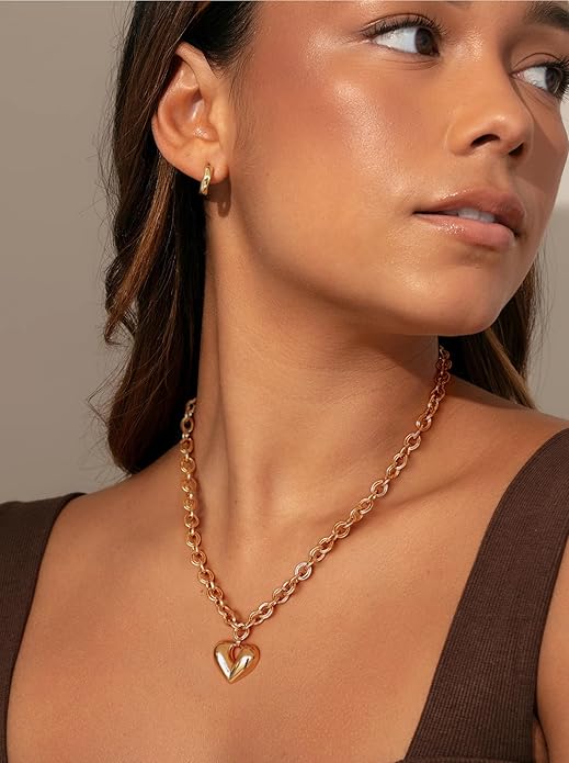 18k Gold Chain Link Necklace for Women, Baroque Pearl/Compass Pendant Necklace