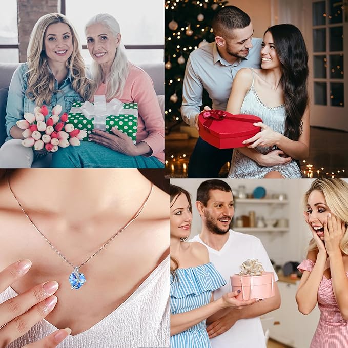 WILDLOVE Preserved Real Light Blue Rose with Heart Necklace, Forever Flowers Gifts for Mom Grandma Wife Girlfriend at Christmas, Valentines, Mothers Day, Anniversary or Birthday Gifts for Women