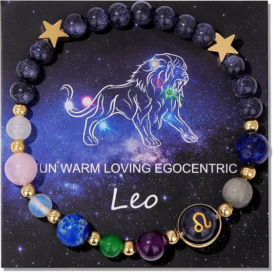 Zodiac Bracelets for Women Men,12 Constellations Healing Crystal Stone Beads Bracelet Birthday Zodiac Gifts Horoscope Spiritual Jewelry Bracelet Gifts