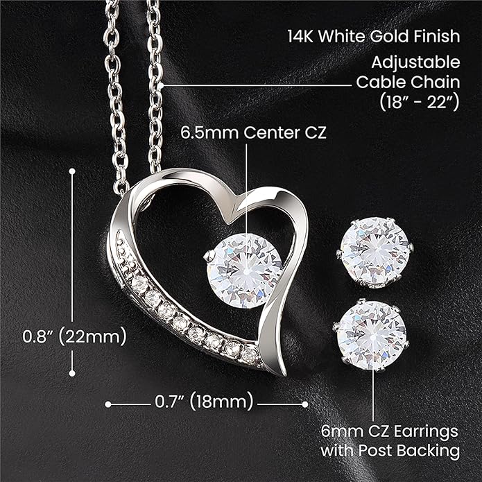 (USA-Assembled) To My Soulmate Gift - Womens Heart Necklace and Earring Set for Her Jewelry - Wedding Anniversary Valentines Day Birthday Engagement Christams Black Box (id165)