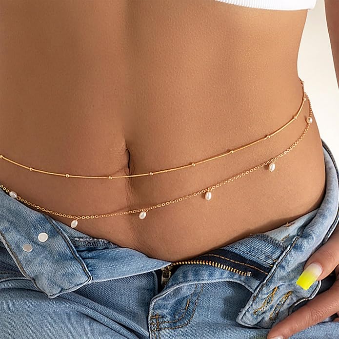 Turandoss 1-3PCS 18K Gold Plated Waist Chains for Women - Gold Layered Belly Body Chain for The Waist Adjustable Multilayer Sexy Bikini Waist Chain for Women Dainty Beach Waist Jewelry for Women