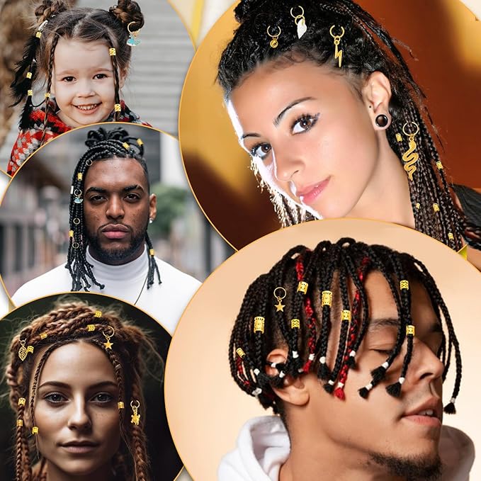 285PCS Gold Hair Jewelry for Braids, Gold Dreadlock Hair Accessories with Pendants Charms, Loc Jewelry for Hair Dreadlocks Rings Cuff Clips Charms for Braid Decoration