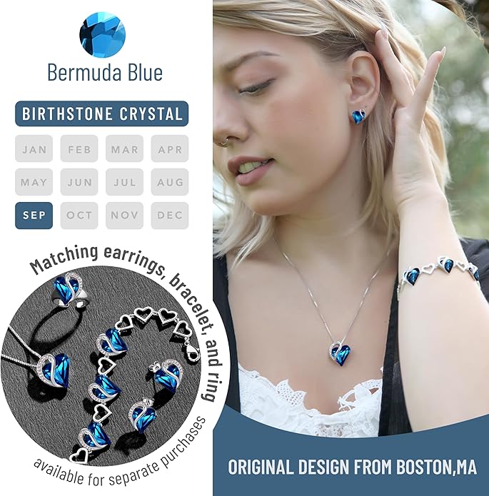 Necklaces for Women, Infinity Love Birthstone Heart Crystal Pendant, Birthday Jewelry Gifts for Her, Mom, and Wife, Silver Plated, 18 plus 2 inch Adjustable Chain