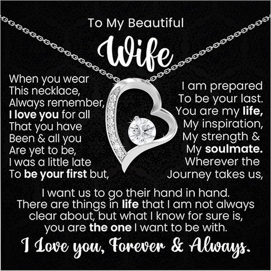 Wife Necklace From Husband| Mothers Day Necklace for Her| Soulmate Anniversary or Birthday Jewelry Gift| Hot Doe White Gold Cz Pendant Necklace