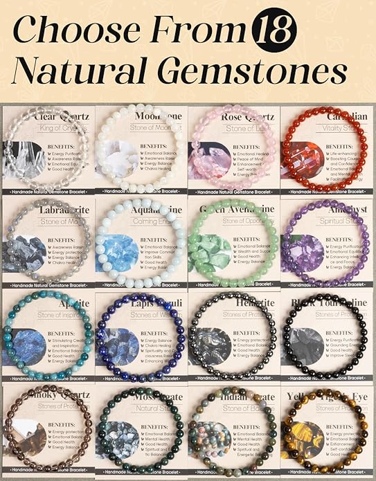 Handmade Natural Stone Beaded Stretch Bracelets,Healing Crystals Protection Bracelet,Spiritual Jewelry Gifts for Women & Men,Replacement Beads Included