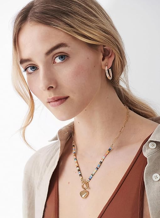 18k Gold Chain Link Necklace for Women, Baroque Pearl/Compass Pendant Necklace