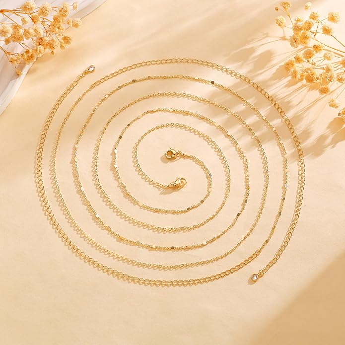 CHESKY Gold Waist Chain for Women, 14K Gold Plated Silver Layered Belly Belt Chains Sexy Bikini Beach Waist Beads Chain Waterproof Snake Pearl Cuban Body Chain Summer Jewelry Accessories for Women