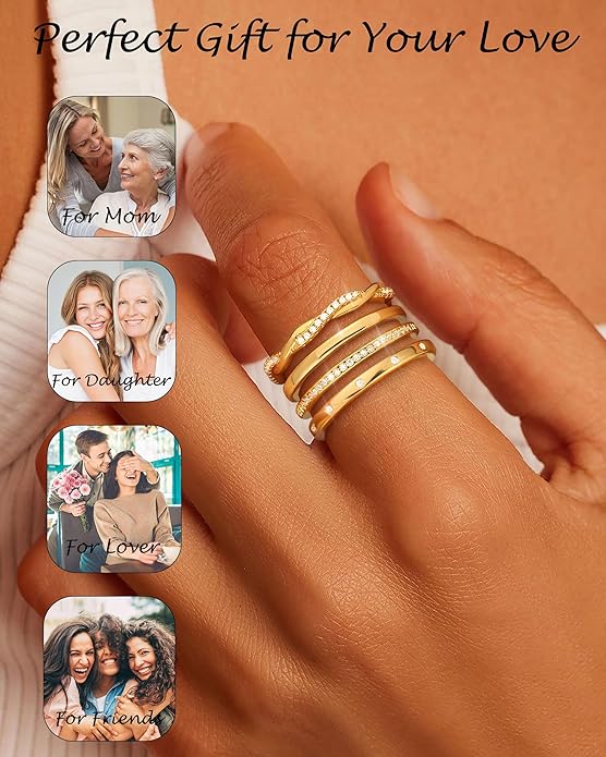 TOBENY Stackable Silver Gold Rings for Women Non Tarnish 14K Gold Plated Cubic Zirconia Ring Set Trendy Dainty Engagement Wedding Bands Thumb Rings Stacking Promise Statement Rings Jewelry Size 6-10