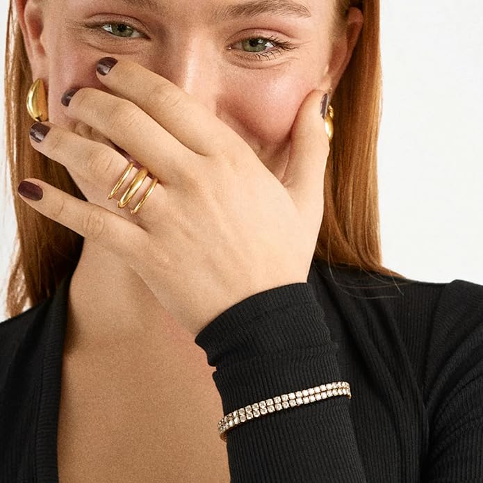 Hey Harper Gold Ring for Women - Gold Plated Stacking Waterproof & Sweatproof Jewerly Ring - Everday Non Tarnish Cute Fashion Circle Rings