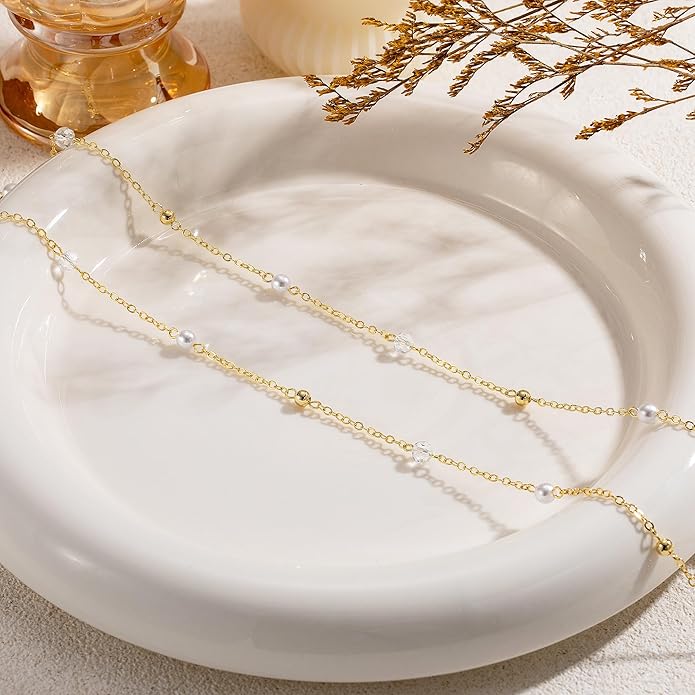 CHESKY Gold Waist Chain, 14K Gold Plated Belly Chain Adjustable Waterproof Body Chain Sexy Bikini Waist Beads for Women Satellite Beads Diamond Pearl Coin Chain Dainty Body Chain Jewelry for Women