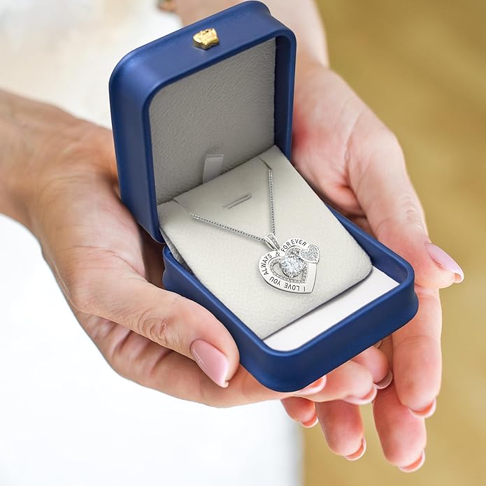 Diamond Moissanite Necklace for Women, 925 Sterling Silver Fine Necklace, Double Heart Necklace, Anniversary Present for Women, Jewelry Gift for Wife Girlfriend Mom