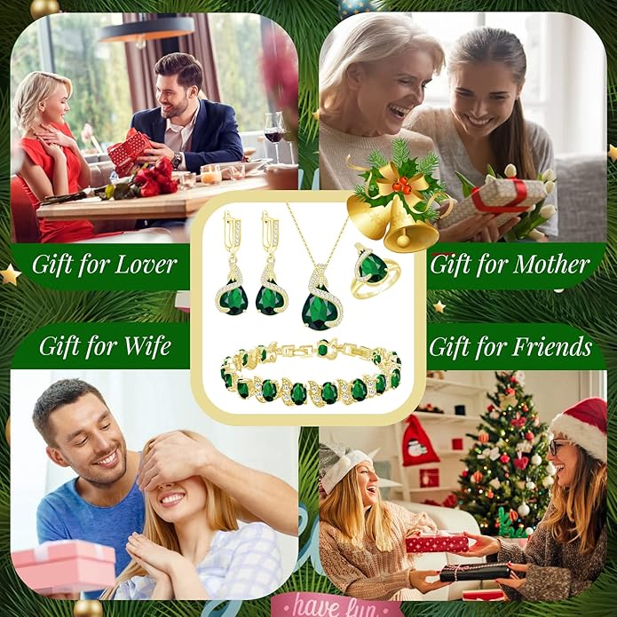 GZWHD Jewelry Set for Women Water Drop Cubic Zirconia Artificial Crystal Earrings Pendant Necklace Open Ring Tennis Bracelet Wedding Anniversary Birthday Engagement Gift for Bridesmaid Wife Girlfriend Friend