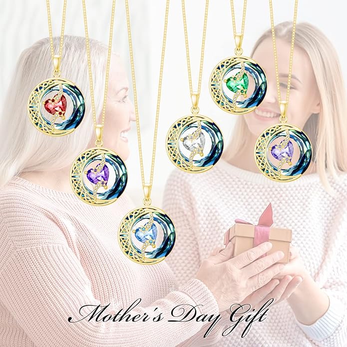 TOUPOP Birthstone Necklace 925 Sterling Silver Moon and Star Pendant with Blue Crystal Celtic Moon Jewelry Birthday Christmas Gifts for Women Mom Wife Her Daughter