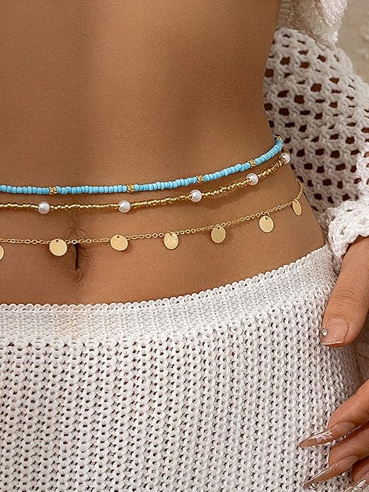 Longita Silver Gold Waist Chain Belly Chain for Women Body Chain Stomach Chains Stacked Waist Jewelry Stackable