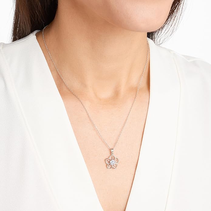 Amazon Essentials Genuine or Created Gemstone Birthstone Flower Pendant Necklace with Chain in Sterling Silver, 18" (previously Amazon Collection)