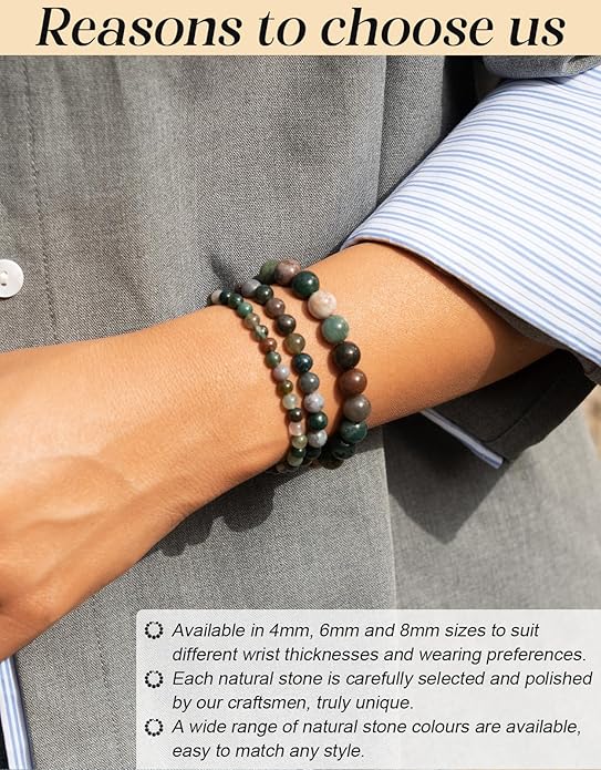 Handmade Natural Stone Beaded Stretch Bracelets,Healing Crystals Protection Bracelet,Spiritual Jewelry Gifts for Women & Men,Replacement Beads Included