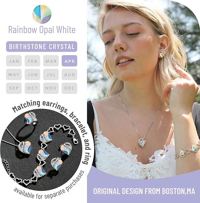 Necklaces for Women, Infinity Love Birthstone Heart Crystal Pendant, Birthday Jewelry Gifts for Her, Mom, and Wife, Silver Plated, 18 plus 2 inch Adjustable Chain