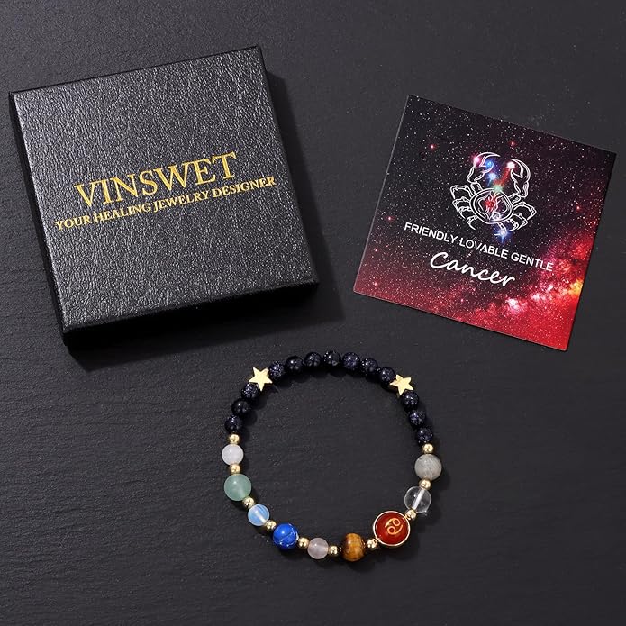 Zodiac Bracelets for Women Men,12 Constellations Healing Crystal Stone Beads Bracelet Birthday Zodiac Gifts Horoscope Spiritual Jewelry Bracelet Gifts