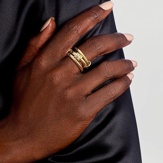 Stackable Gold Rings for Women, 18K Gold Plated Cubic Zirconia Statement Rings, Non Tarnish Ring Set, Dainty Gold Rings for Women, Trendy Fashion Chunky Stacking Rings