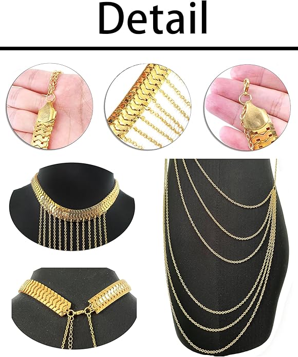 Harness Body Chain Sexy Layered Tassel Belly Waist Chain Necklace Boho Hot Bikini Nightclub Party Beach Body Jewelry for Women and Ladies Gold Tone