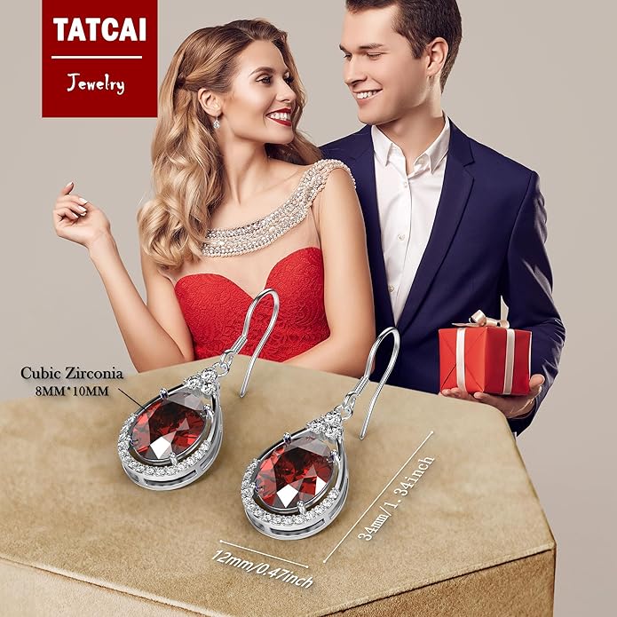 18K White Gold Plated Sterling Silver Oval Cut Cubic Zirconia Drop Dangle Earrings for Women Hypoallergenic Statement Earrings Gifts for Women Mom