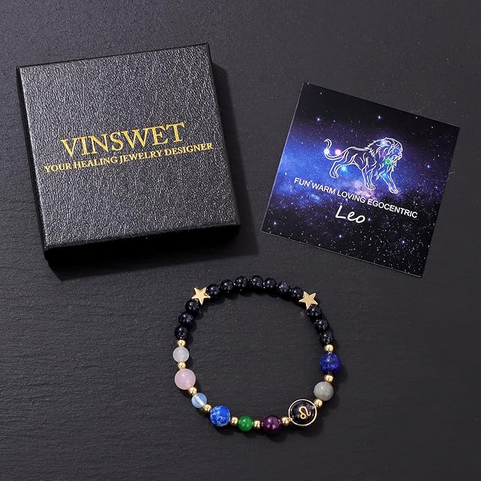 Zodiac Bracelets for Women Men,12 Constellations Healing Crystal Stone Beads Bracelet Birthday Zodiac Gifts Horoscope Spiritual Jewelry Bracelet Gifts