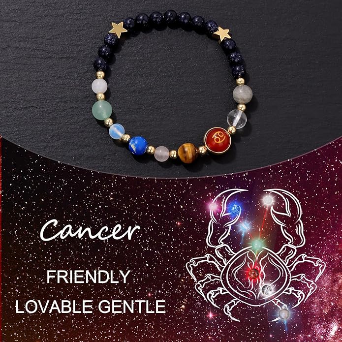 Zodiac Bracelets for Women Men,12 Constellations Healing Crystal Stone Beads Bracelet Birthday Zodiac Gifts Horoscope Spiritual Jewelry Bracelet Gifts