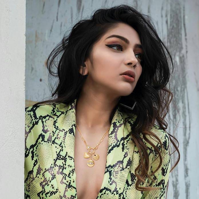 Charm Necklace for Women Gold Evil Eye Sun Moon Flower Coin Pendant Necklace Dainty Paperclip Chain Vintage Luck Amulet Choker Necklaces Celestial Jewelry Gift