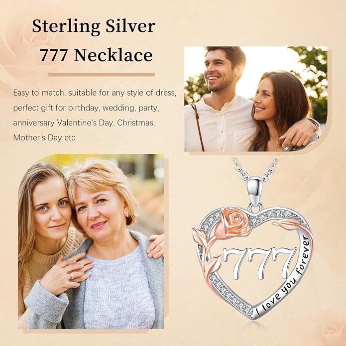 Number Necklace for Women 925 Sterling Silver Rose Angel Numbers Necklace Jewelry Birthday Gift for Grandma Mother