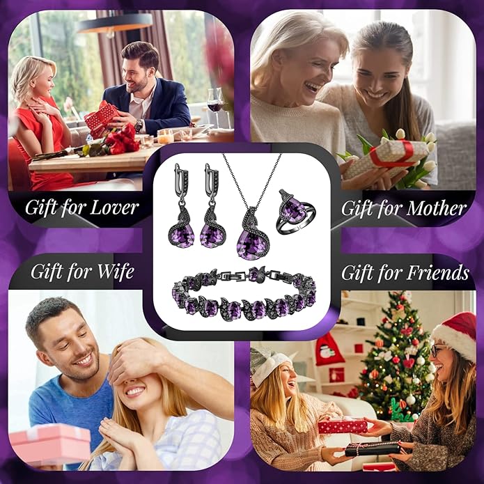 GZWHD Jewelry Set for Women Water Drop Cubic Zirconia Artificial Crystal Earrings Pendant Necklace Open Ring Tennis Bracelet Wedding Anniversary Birthday Engagement Gift for Bridesmaid Wife Girlfriend Friend