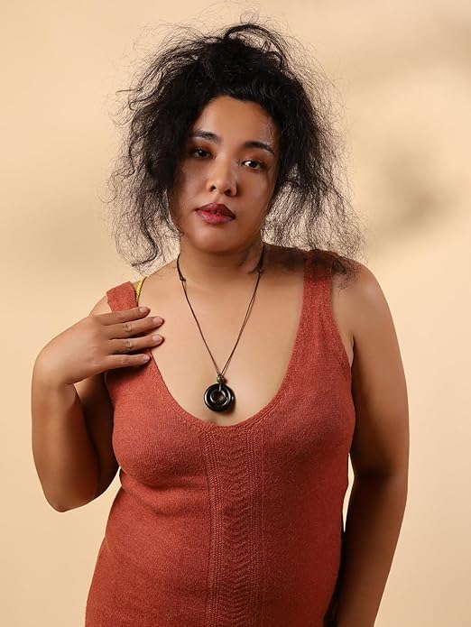 MINACHI Ethnic Boho Chic Double Wooden Ring Circle Necklace, Vintage Bohemian Summer Statement Jewelry Gift for Women