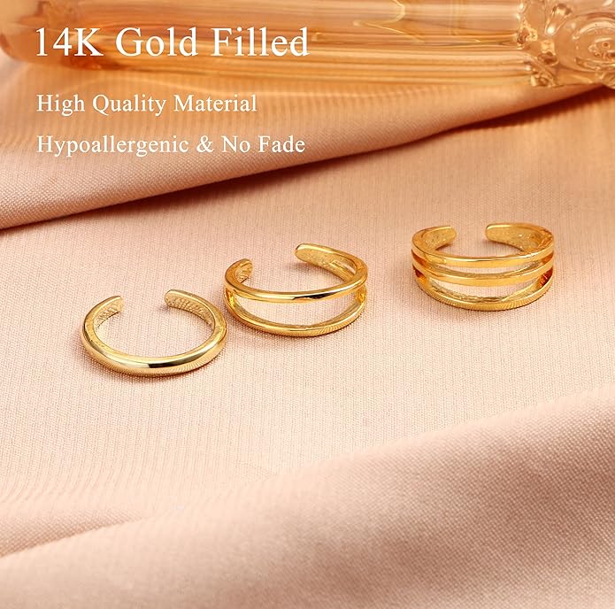 Jstyle 14k Gold Filled Toe Rings for Women Adjustable Toe Ring Band Rings Cubic Zirconia Daisy Flower Toe Rings Summer Beach Foot Jewelry