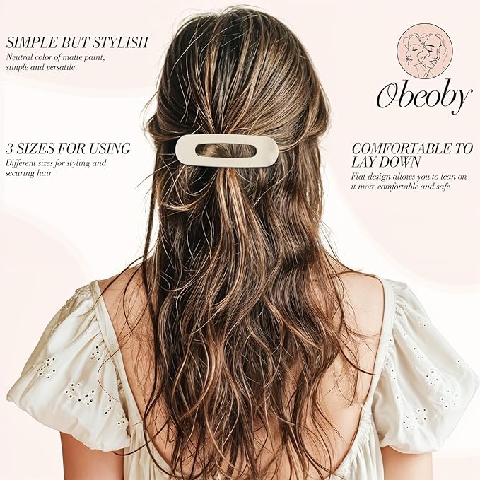 15 PCS Flat Hair Clips, Neutral Color Flat Claw Clips 3 Sizes Hair Claws for Women Girls Thin Hair