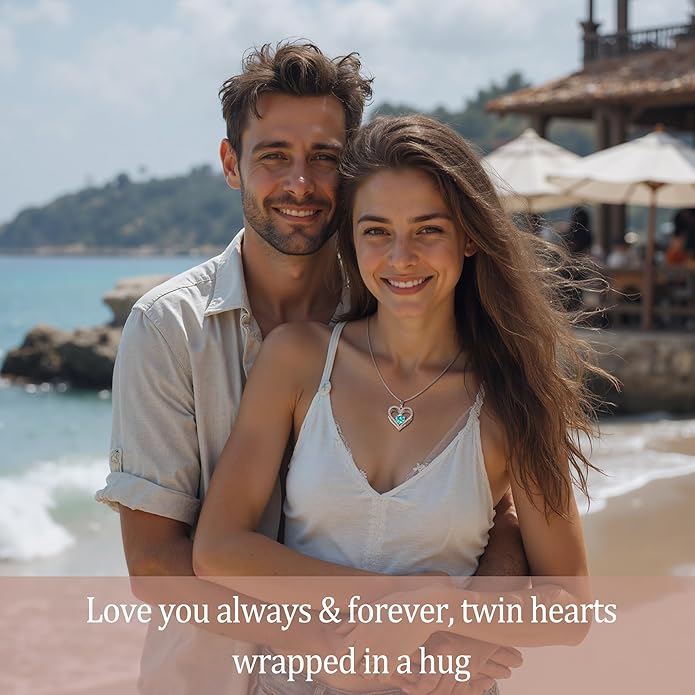 Entwined Souls Necklace - Sterling Silver Double Heart Pendant | Engraved 'I Love You Always and Forever' | Gift for Couples, Anniversary, Wedding