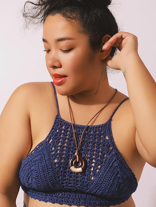 MINACHI Ethnic Boho Chic Double Wooden Ring Circle Necklace, Vintage Bohemian Summer Statement Jewelry Gift for Women