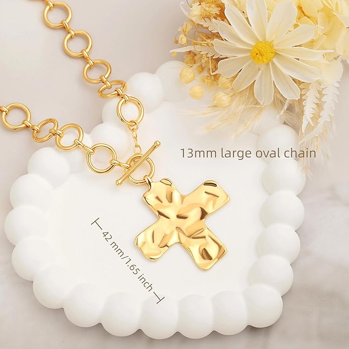 18k Gold Chain Link Necklace for Women, Baroque Pearl/Compass Pendant Necklace
