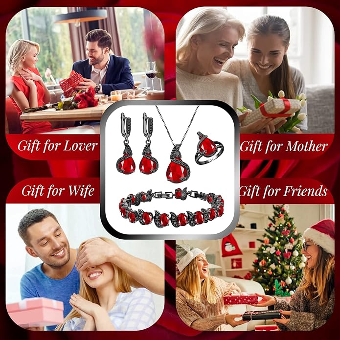 GZWHD Jewelry Set for Women Water Drop Cubic Zirconia Artificial Crystal Earrings Pendant Necklace Open Ring Tennis Bracelet Wedding Anniversary Birthday Engagement Gift for Bridesmaid Wife Girlfriend Friend