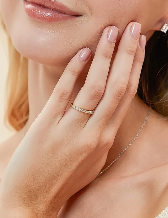 EAMTI 2mm 925 Sterling Silver Wedding Band Cubic Zirconia Half Eternity Stackable Engagement Ring Size 3-13