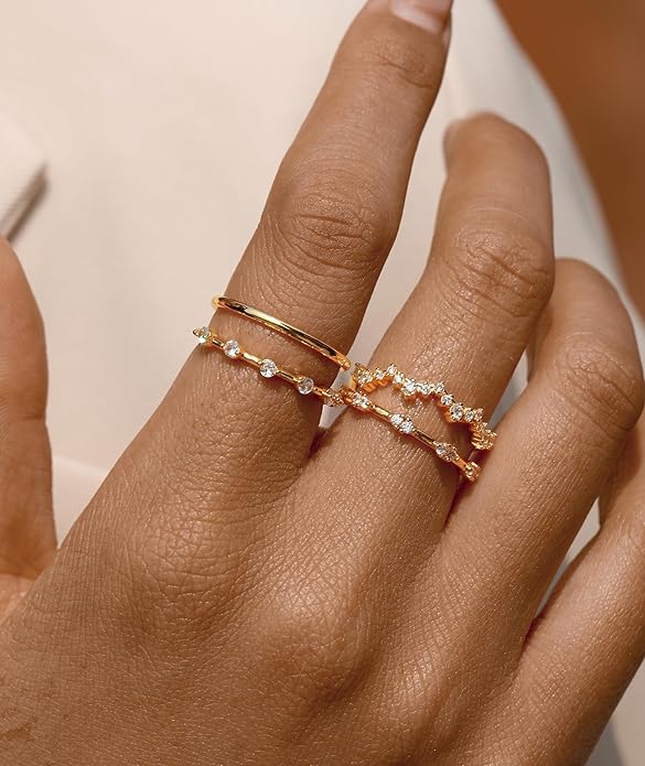 WFYOU Gold Rings for Women that Don't Tarnish Cubic Zirconia Ring Stackable Rings for Women Dainty 14K Gold Plated Rings Set Wedding Bands for Women Gold Jewelry Ring Size 6 7 8 9 10