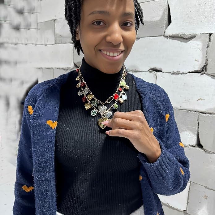 Chunky Retro Heart Necklace for Women Antique Layer Beach Ocean Moon Stars Western Boho Charm Necklaces Retro Link Chain Jewelry