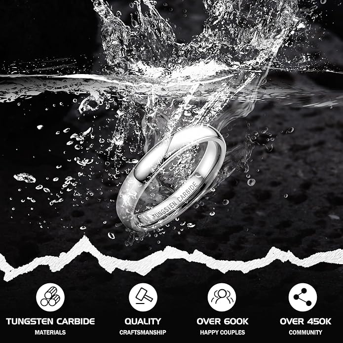 Jstyle 2mm 4mm 6mm 8mm Tungsten Rings for Men Women Hypoallergenic Wedding Band Rings Gold/Silver Domed High Polish Comfort Fit Size 6-12 Not Tarnished