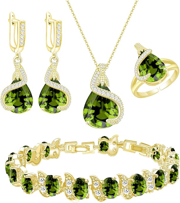 GZWHD Jewelry Set for Women Water Drop Cubic Zirconia Artificial Crystal Earrings Pendant Necklace Open Ring Tennis Bracelet Wedding Anniversary Birthday Engagement Gift for Bridesmaid Wife Girlfriend Friend